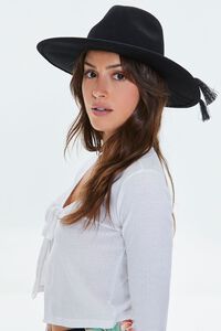 BLACK Braided Tassel-Trim Cowboy Hat, image 2