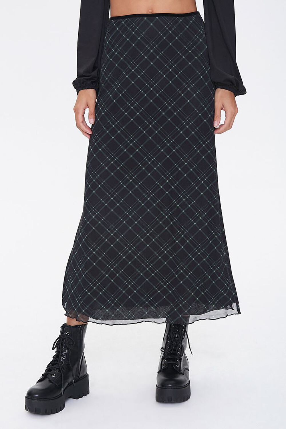 Plaid A-Line Midi Skirt