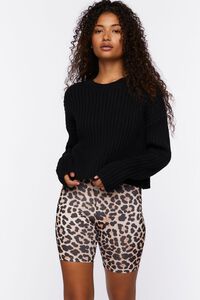 TAN/BLACK Leopard Print Biker Shorts, image 1