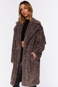 GREY Faux Fur Longline Coat, image 5