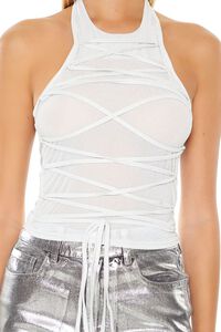 SILVER Glitter Knit Lace-Up Crop Top, image 5