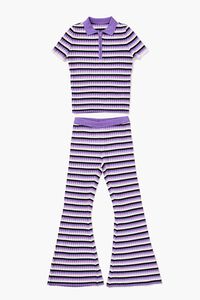 PURPLE/MULTI Girls Striped Top & Flare Pants Set (Kids), image 1