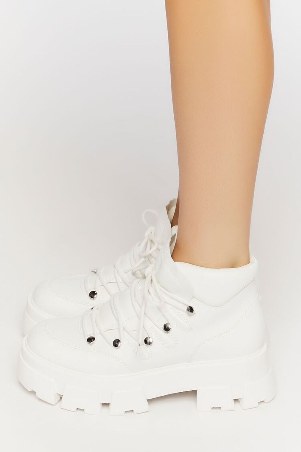 WHITE Lace-Up Lug Sole Ankle Booties, image 2