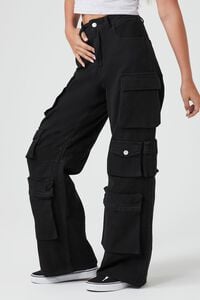 BLACK Twill Wide-Leg Cargo Pants, image 3