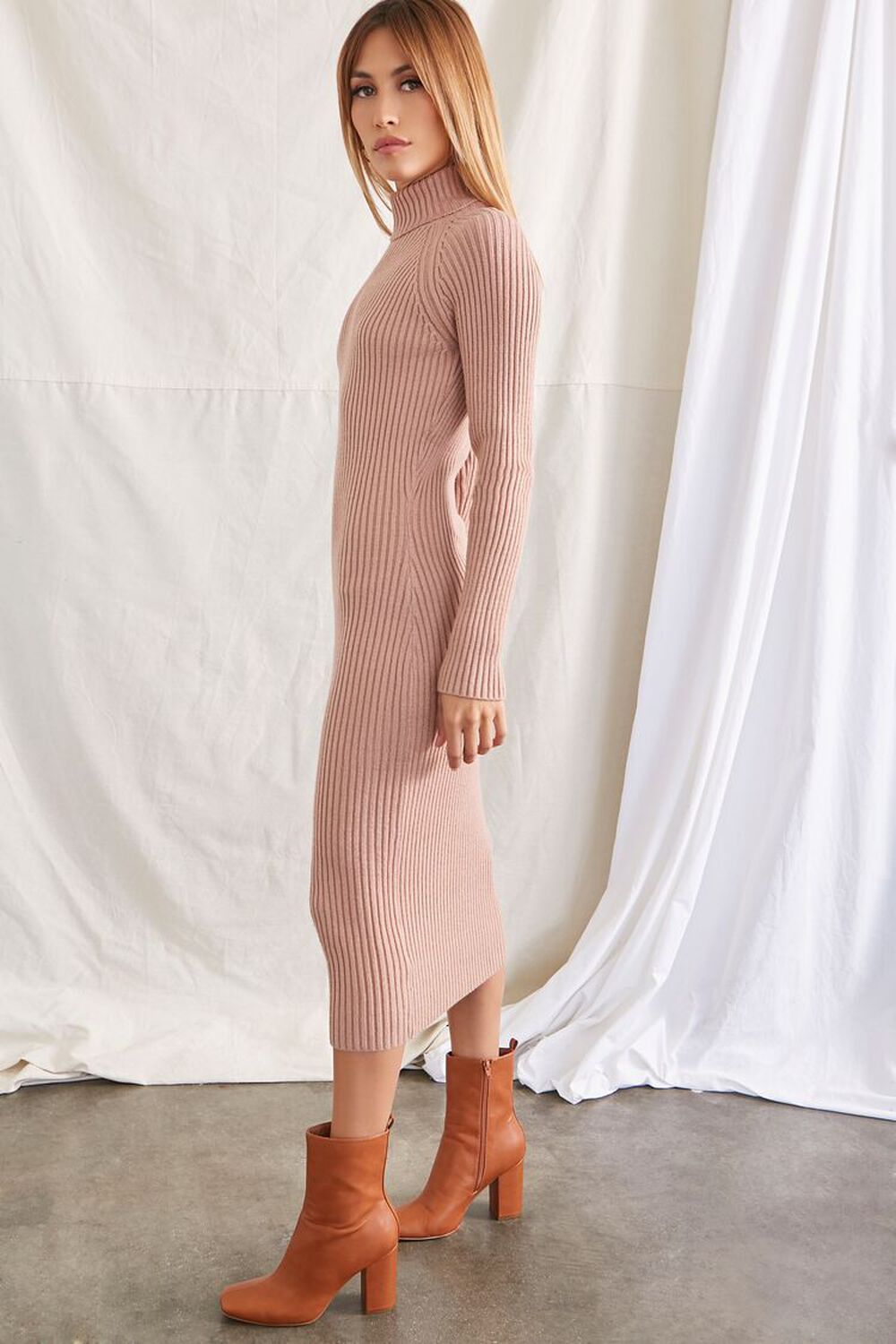 TAUPE Ribbed Sweater-Knit Dress, image 2