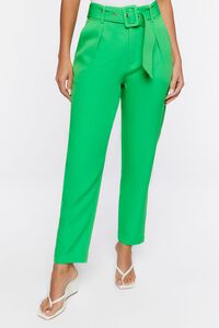 LIGHT GREEN Belted High-Waist Ankle Pants, image 2
