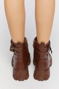 BROWN Faux Leather Combat Booties, image 3