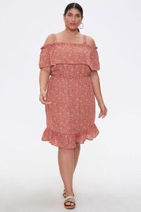 RUST/CREAM Plus Size Open-Shoulder Dress, image 1