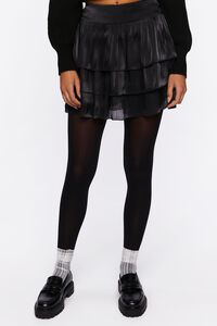 BLACK Sheeny Tiered Mini Skirt, image 2