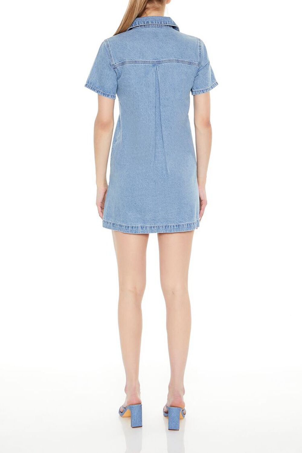 LIGHT DENIM Denim Zip-Up Mini Shirt Dress, image 3