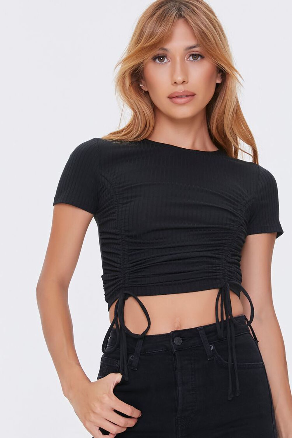 Ruched Drawstring Cropped Tee
