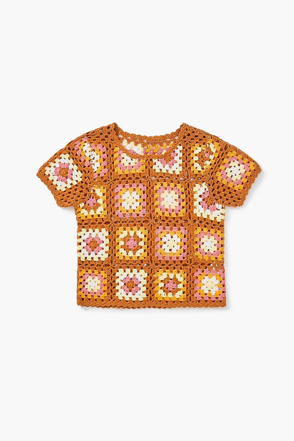 BROWN/MULTI Girls Granny Square Crochet Top (Kids), image 1