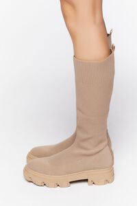 TAUPE Calf-High Lug-Sole Sock Boots, image 2