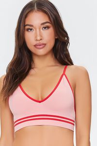 PINK/RED Seamless Contrast-Seam Bralette, image 1