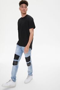 LIGHT DENIM/BLACK Faux Leather & Denim Moto Jeans, image 5