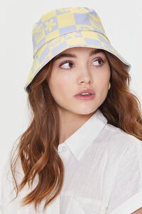 LIME/LIGHT BLUE Butterfly Checkered Bucket Hat, image 4