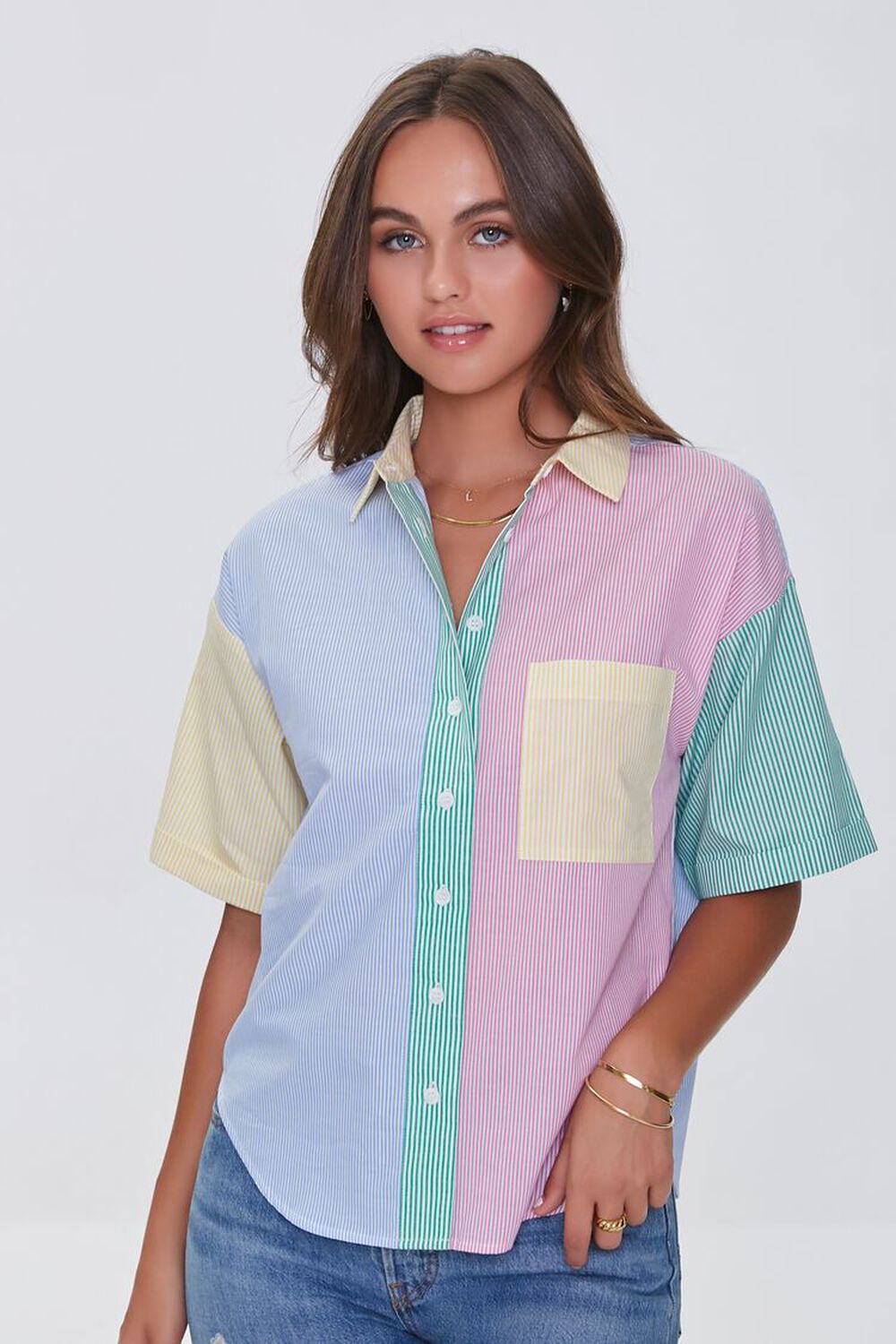Colorblock Pinstriped Shirt, image 1