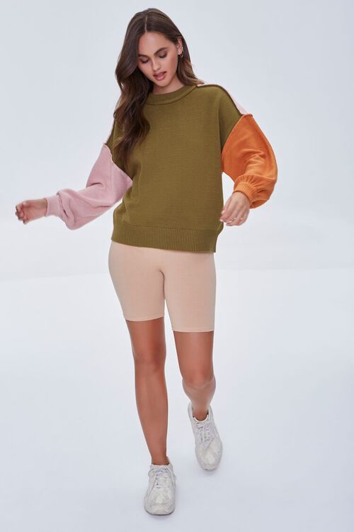 OLIVE/MULTI Colorblock Drop-Shoulder Sweater, image 4
