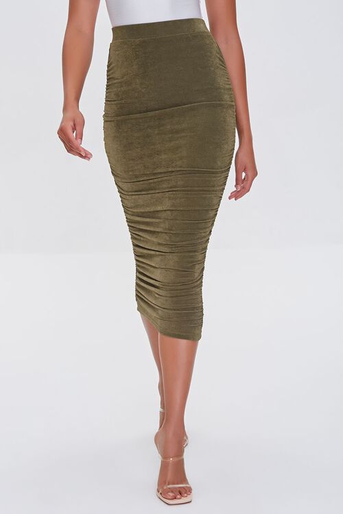OLIVE Ruched Faux Suede Skirt, image 2