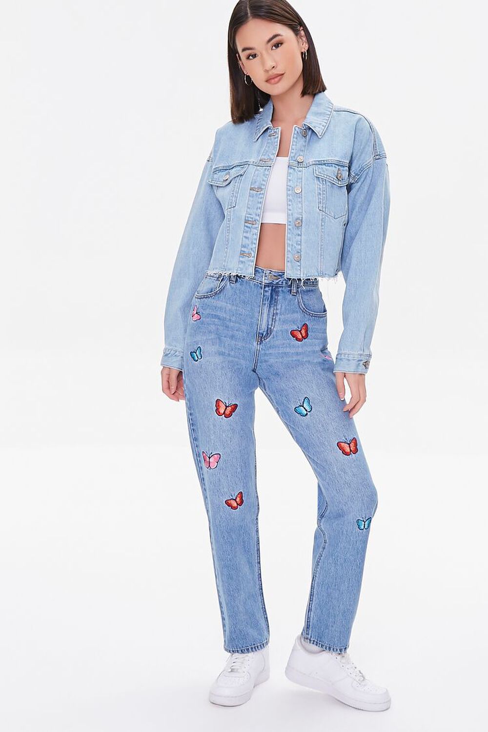 køber Mindre end stemning Relaxed Butterfly Patch Jeans