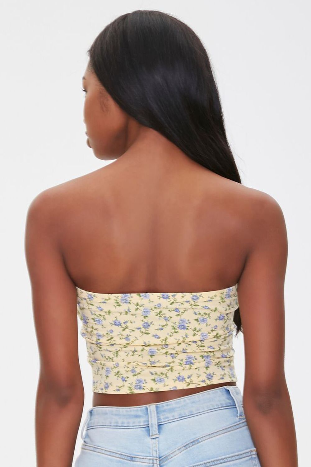 YELLOW/PERIWINKLE Floral Print Tube Top, image 3