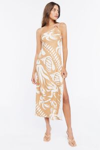 BROWN/MULTI Tropical One-Shoulder Midi Dress, image 4