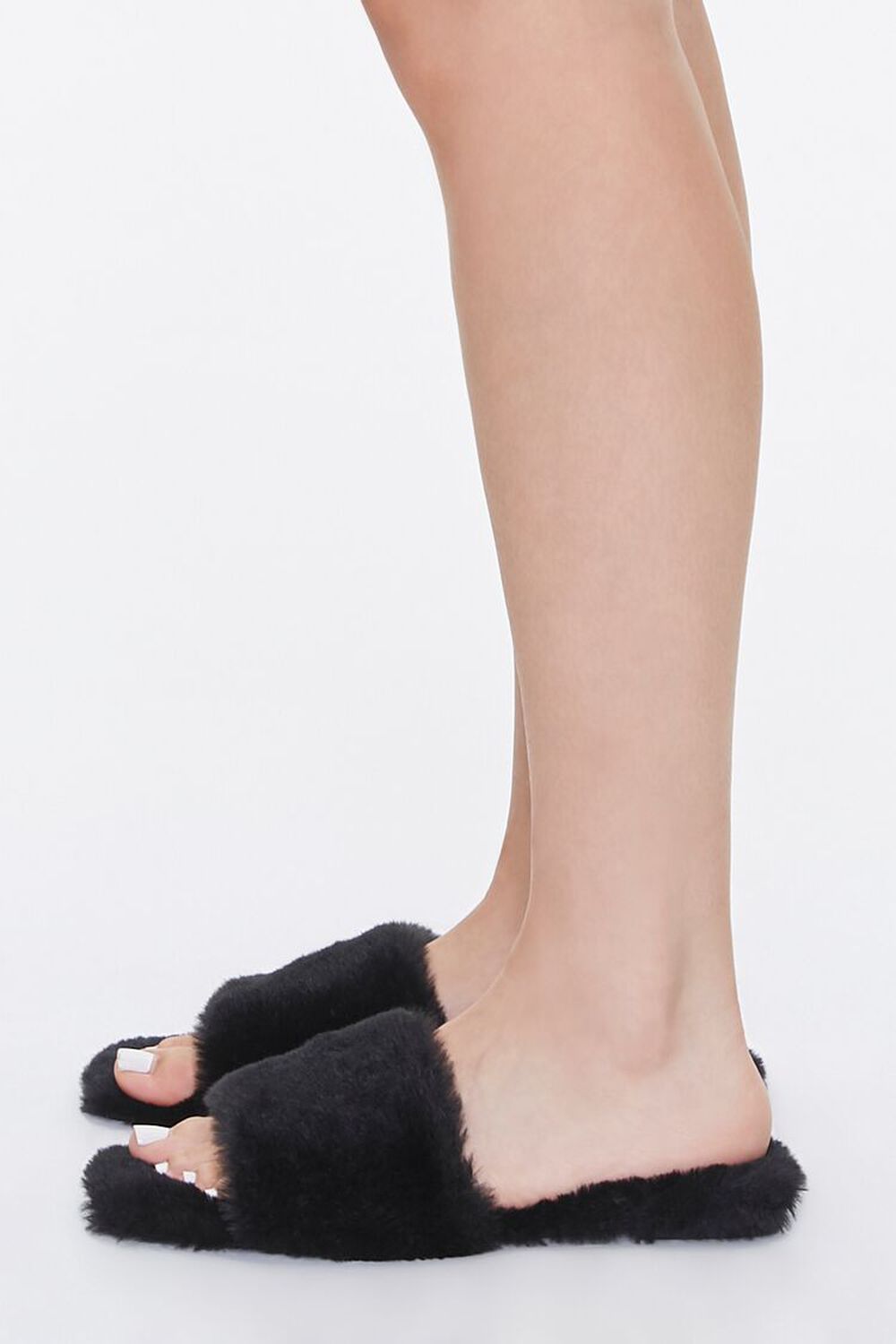 BLACK Faux Fur Open-Toe Slippers, image 2