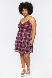 BURGUNDY/MULTI Plus Size Wavy Plaid Print Slip Dress, image 4