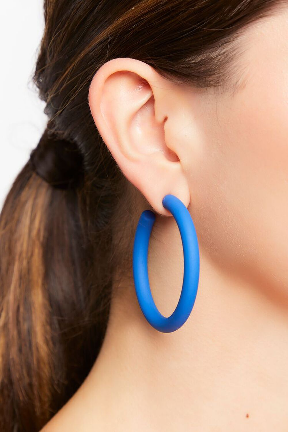 BLUE Matte Open-End Hoop Earrings, image 1