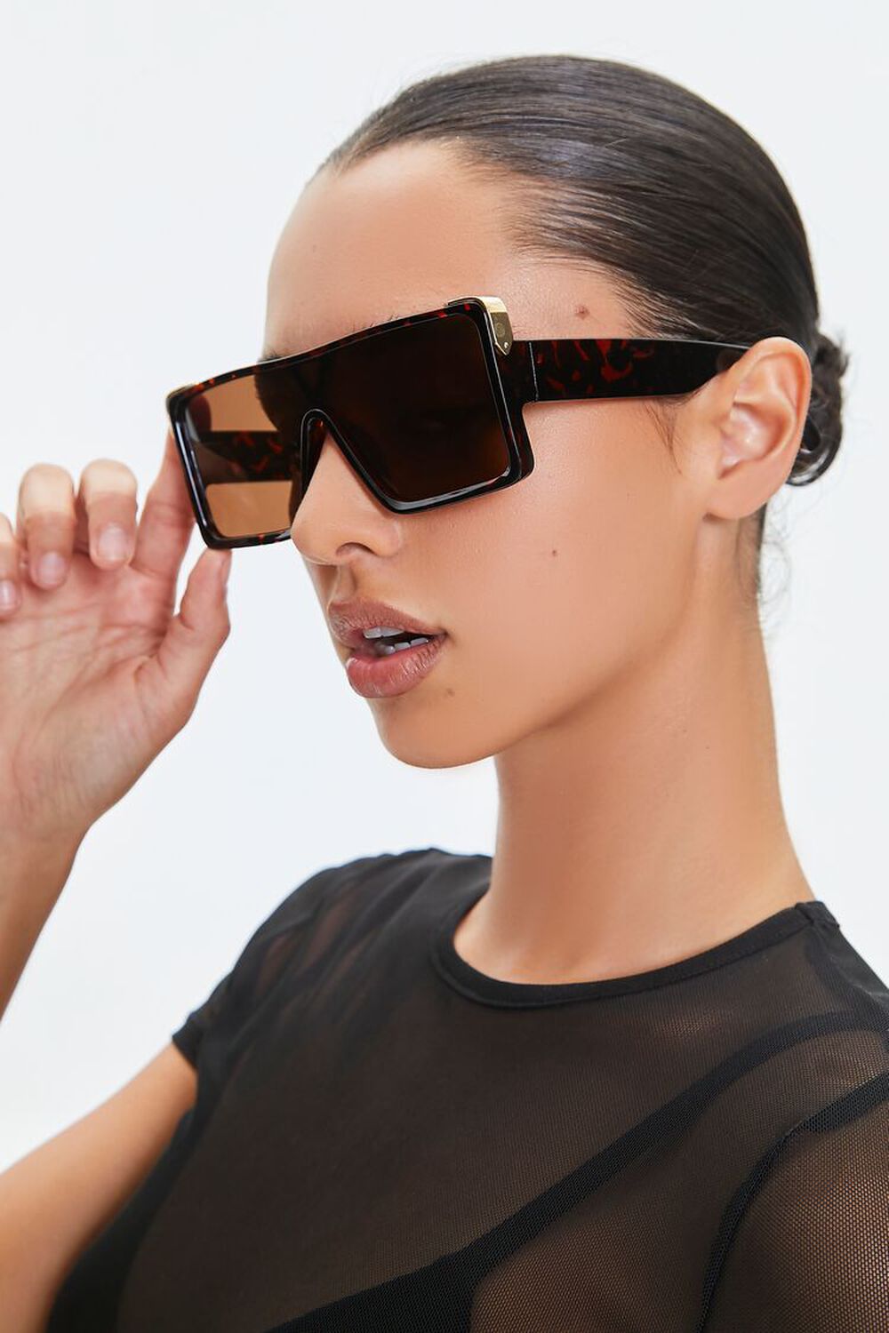 BROWN/BROWN Tinted Shield Sunglasses, image 1