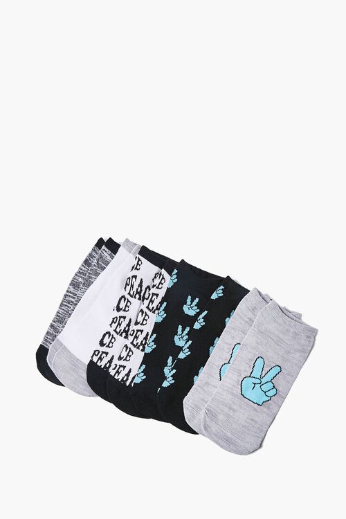 BLACK/BLUE Peace Sign Ankle Socks Set - 5 pack, image 2