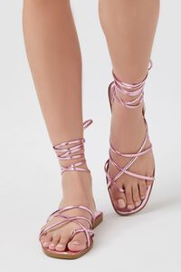 PINK Metallic Strappy Lace-Up Sandals, image 4