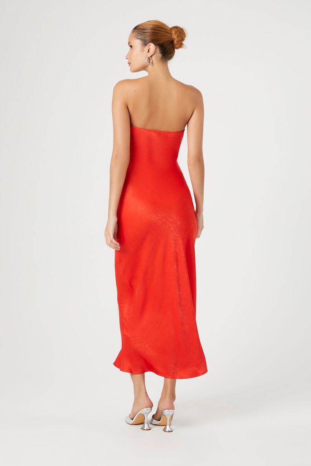 FIERY RED Satin Strapless Maxi Dress, image 3