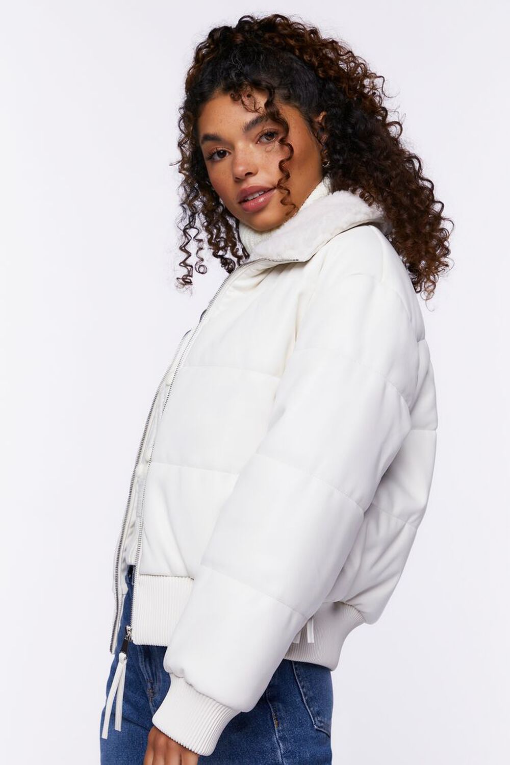 CREAM Faux Leather Zip-Up Puffer Jacket, image 2