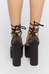 BLACK Satin Lace-Up Platform Heels, image 3