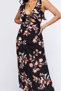 BLACK/MULTI Floral Print Tie-Back Midi Dress, image 5