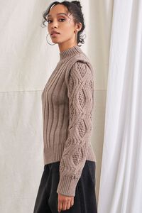 TAUPE Mock Neck Cable Knit Sweater, image 2