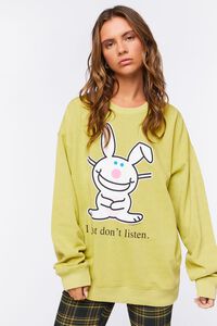 HERBAL GREEN/MULTI Its Happy Bunny Graphic Pullover, image 1