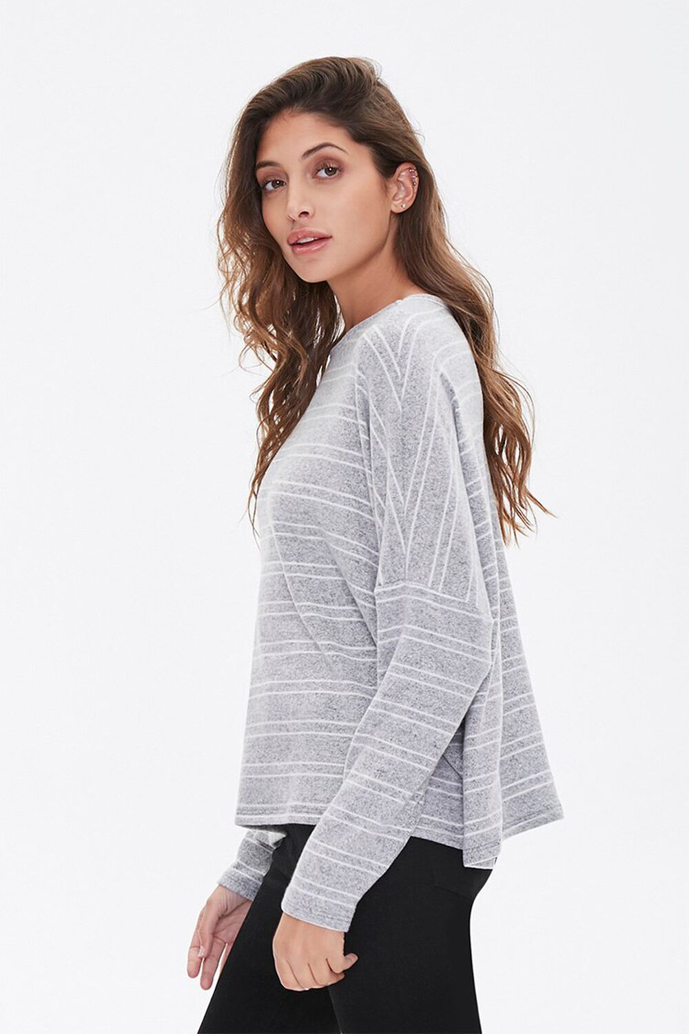 HEATHER GREY/WHITE Striped Drop-Sleeve Top, image 2
