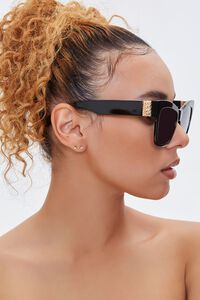 BLACK/BLACK Ornate-Trim Cat-Eye Sunglasses, image 2