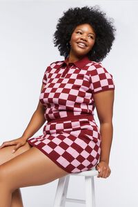 Plus Size Checkered Sweater-Knit Polo Shirt, image 6