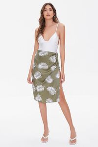 OLIVE/WHITE Tropical Leaf Print Skirt, image 5