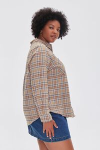 TAN/MULTI Plus Size Dual-Pocket Flannel Plaid Shirt, image 2