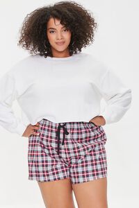 RED/MULTI Plus Size Plaid Flannel Pajama Shorts, image 1