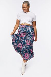 BLUE/MULTI Plus Size Floral Print Tiered Maxi Skirt, image 5