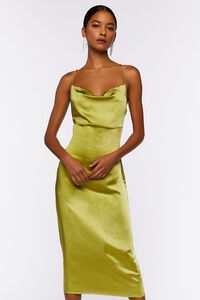 HERBAL GREEN Satin Cowl Midi Slip Dress, image 4