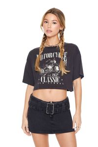 CHARCOAL/MULTI Motorcycle Graphic Cropped Tee, image 6