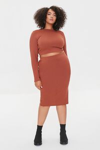 BROWN Plus Size Crop Top & Pencil Skirt Set, image 4