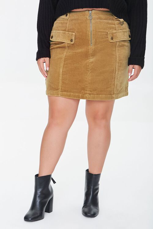 CAMEL Plus Size Corduroy Mini Skirt, image 2
