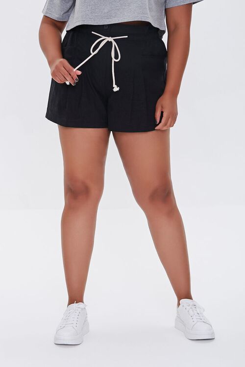 BLACK Plus Size Pleated Drawstring Shorts, image 2
